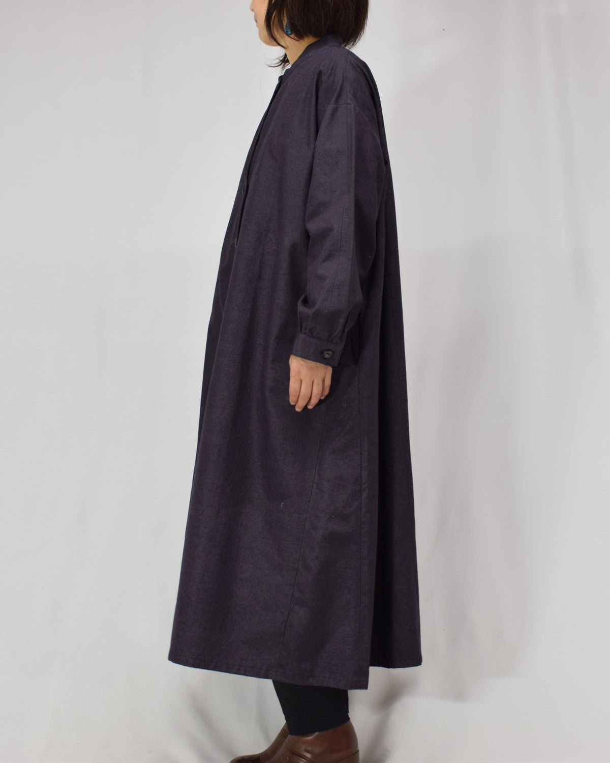 Long Shirt Dress, Dark Purple Solid, Upcycled Kimono Fabric
