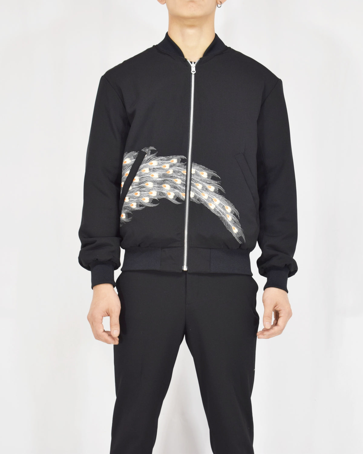 MA-1 Jacket, Black Phoenix Motif, Upcycled Kimono Fabric