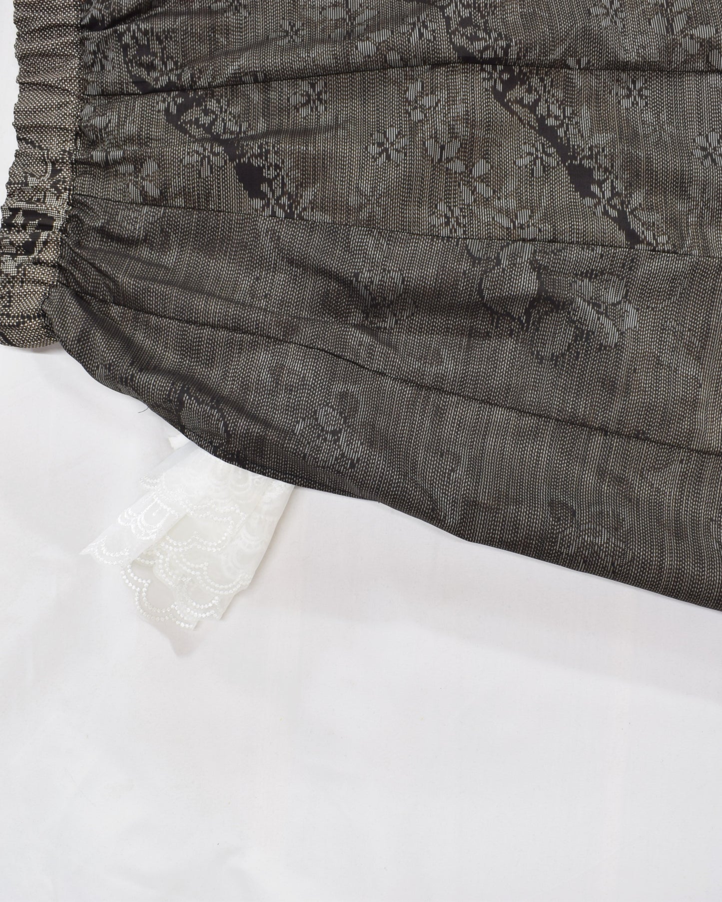 Six-Panel Skirt, Gray Floral and Abstract Motifs, Upcycled Kimono Fabric