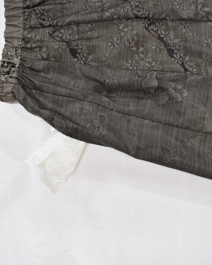 Six-Panel Skirt, Gray Floral and Abstract Motifs, Upcycled Kimono Fabric