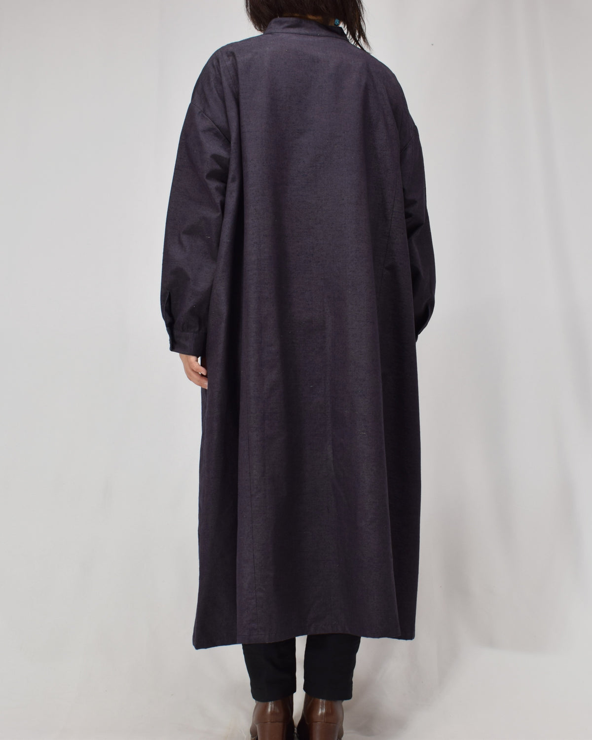 Long Shirt Dress, Dark Purple Solid, Upcycled Kimono Fabric