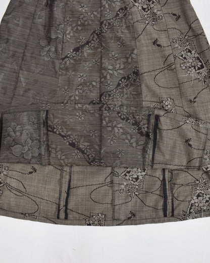 Six-Panel Skirt, Gray Floral and Abstract Motifs, Upcycled Kimono Fabric