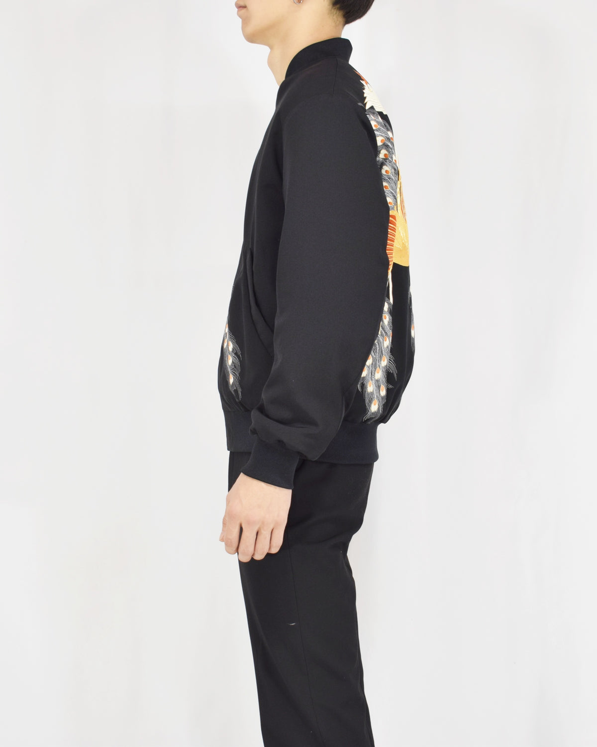 MA-1 Jacket, Black Phoenix Motif, Upcycled Kimono Fabric