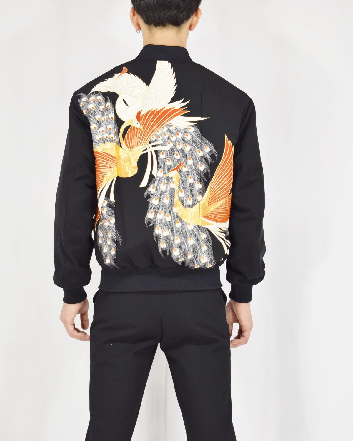 MA-1 Jacket, Black Phoenix Motif, Upcycled Kimono Fabric