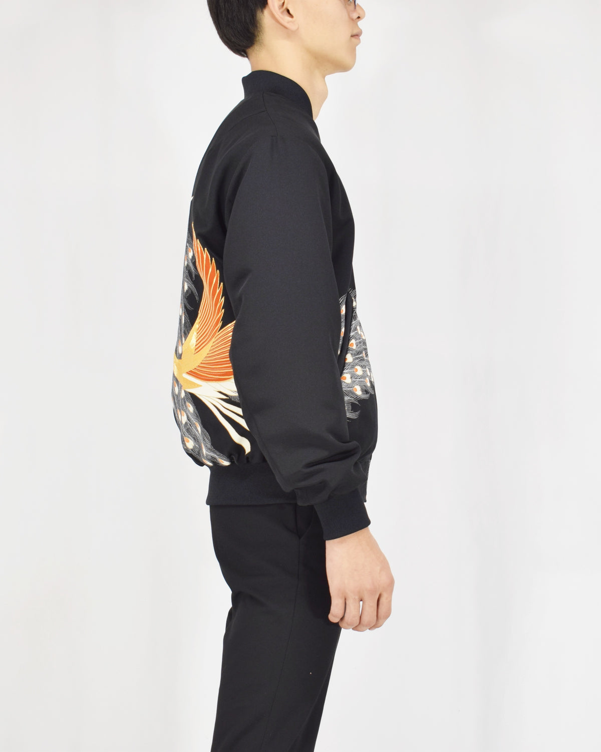 MA-1 Jacket, Black Phoenix Motif, Upcycled Kimono Fabric