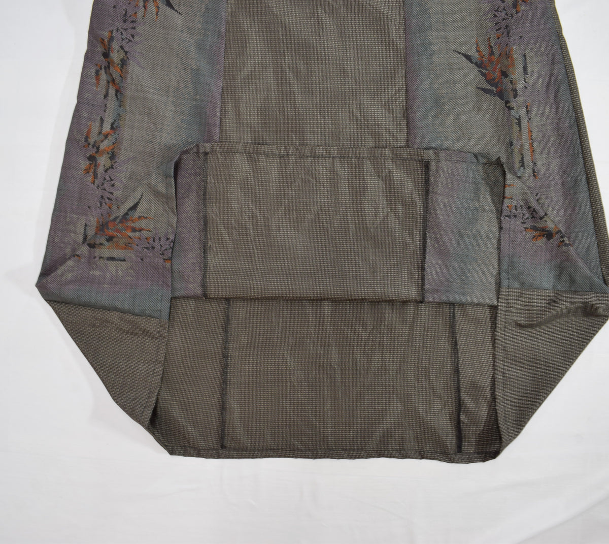 Split-Neck Long Dress, Gray Botanical Motif, Upcycled Kimono Fabric