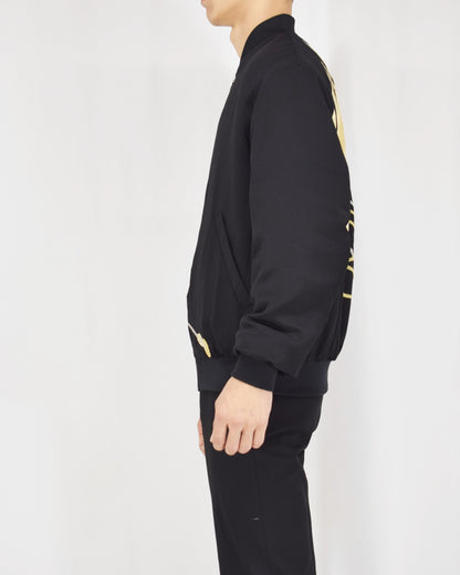 MA-1 Jacket, Black Bird and Decorative Cord Motifs, Upcycled Kimono Fabric