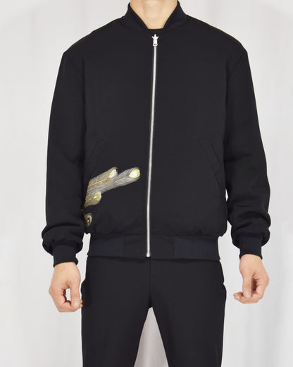 MA-1 Jacket, Black Peacock Motifs, Upcycled Kimono Fabric