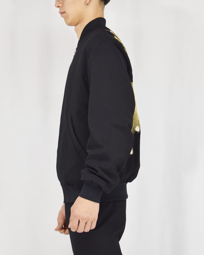 MA-1 Jacket, Black Peacock Motifs, Upcycled Kimono Fabric