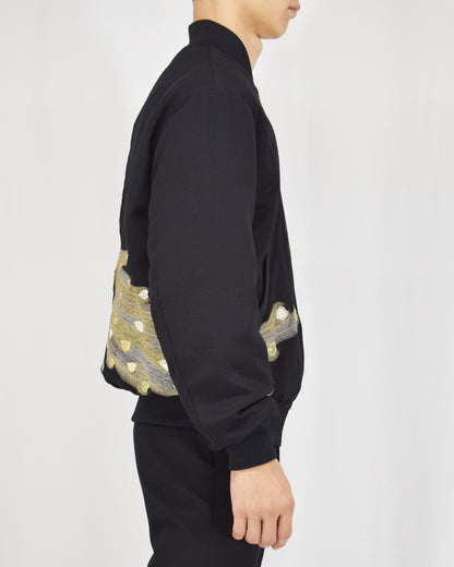 MA-1 Jacket, Black Peacock Motifs, Upcycled Kimono Fabric