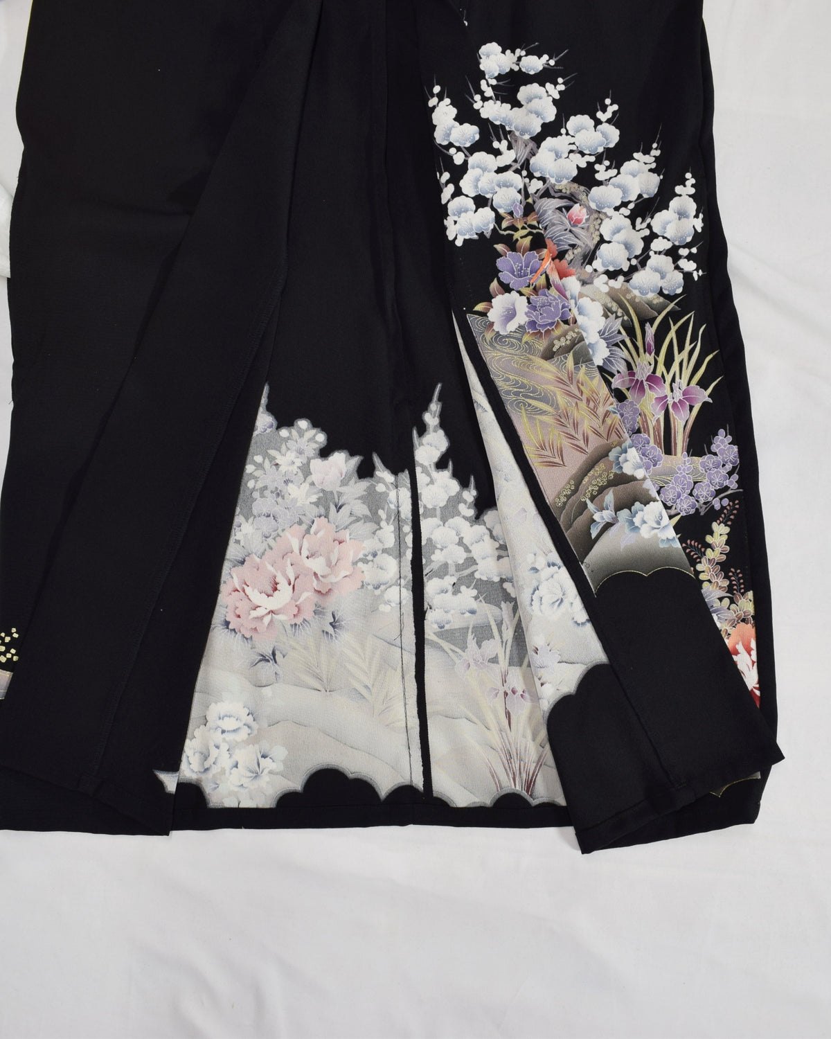 黒 牡丹と草花文様 羽織 着物リメイク 一点物