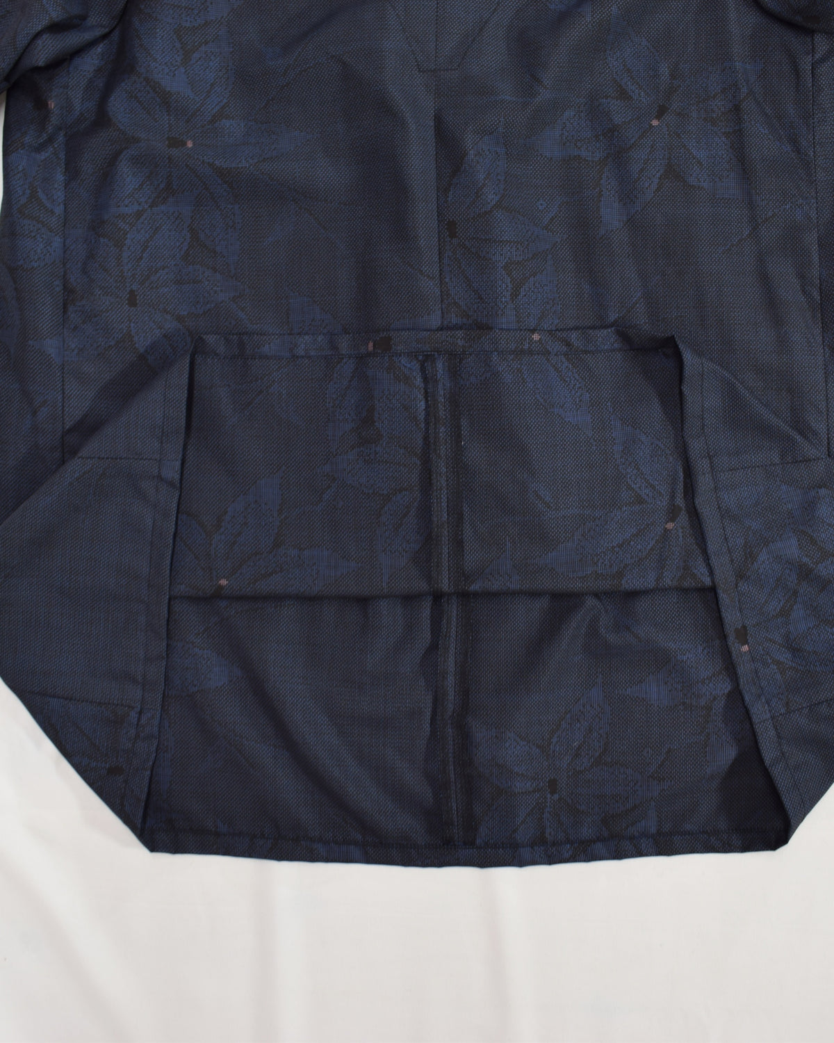 Open-Collar Tunic, Navy Botanical Motif, Upcycled Kimono Fabric