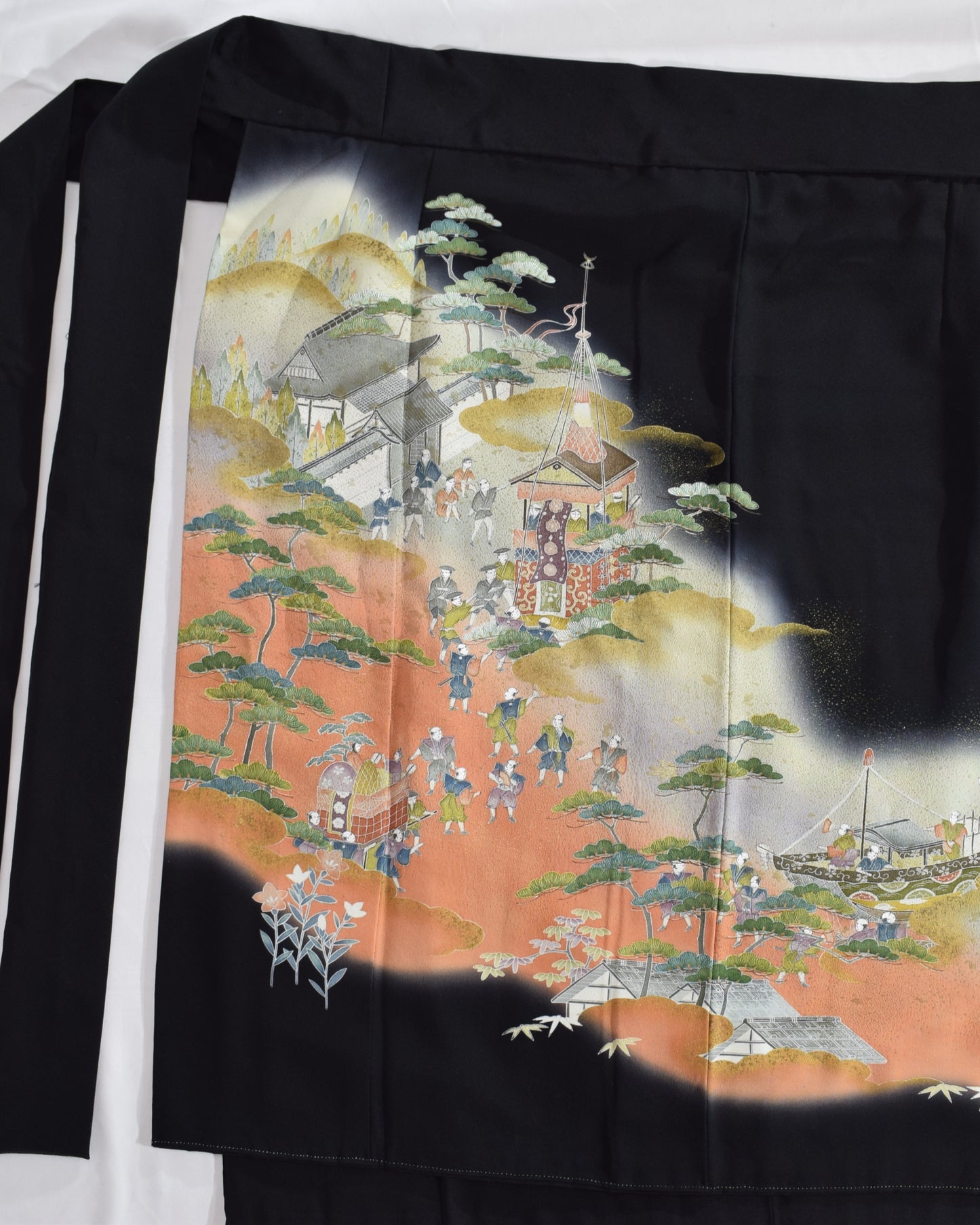 和の情景文様 巻きスカート 黒留袖リメイク 一点物