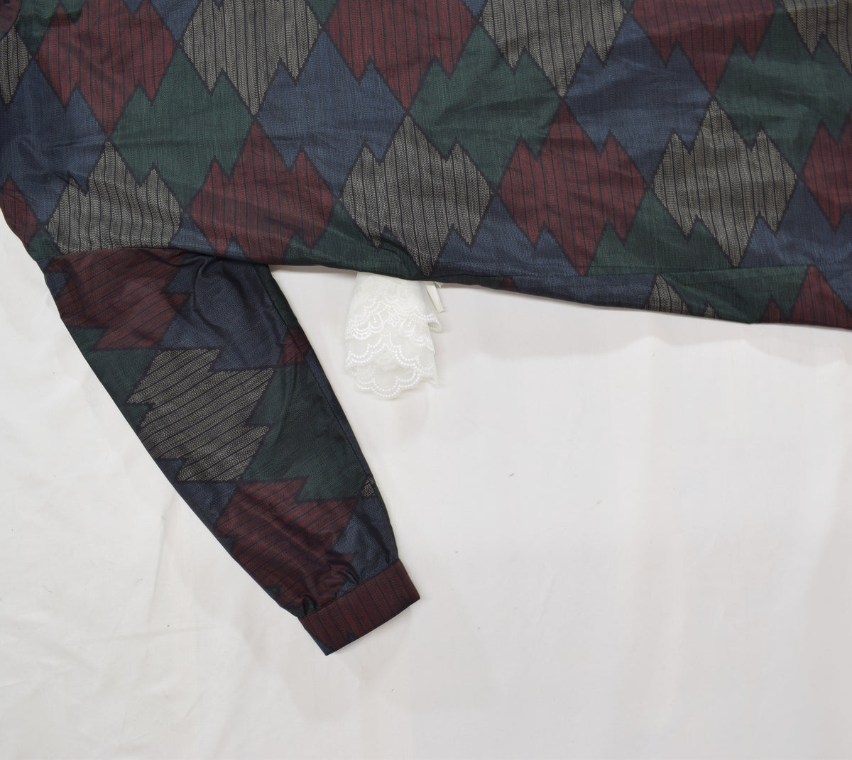 Long Shirt Dress, Navy Multicolor Geometric Motif, Upcycled Kimono Fabric