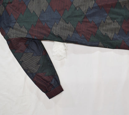Long Shirt Dress, Navy Multicolor Geometric Motif, Upcycled Kimono Fabric