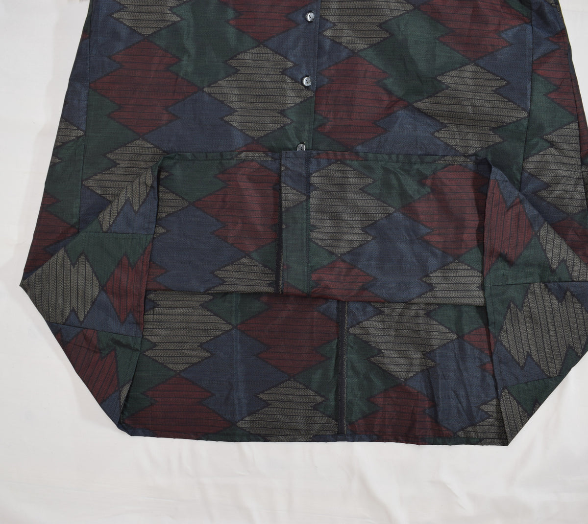 Long Shirt Dress, Navy Multicolor Geometric Motif, Upcycled Kimono Fabric