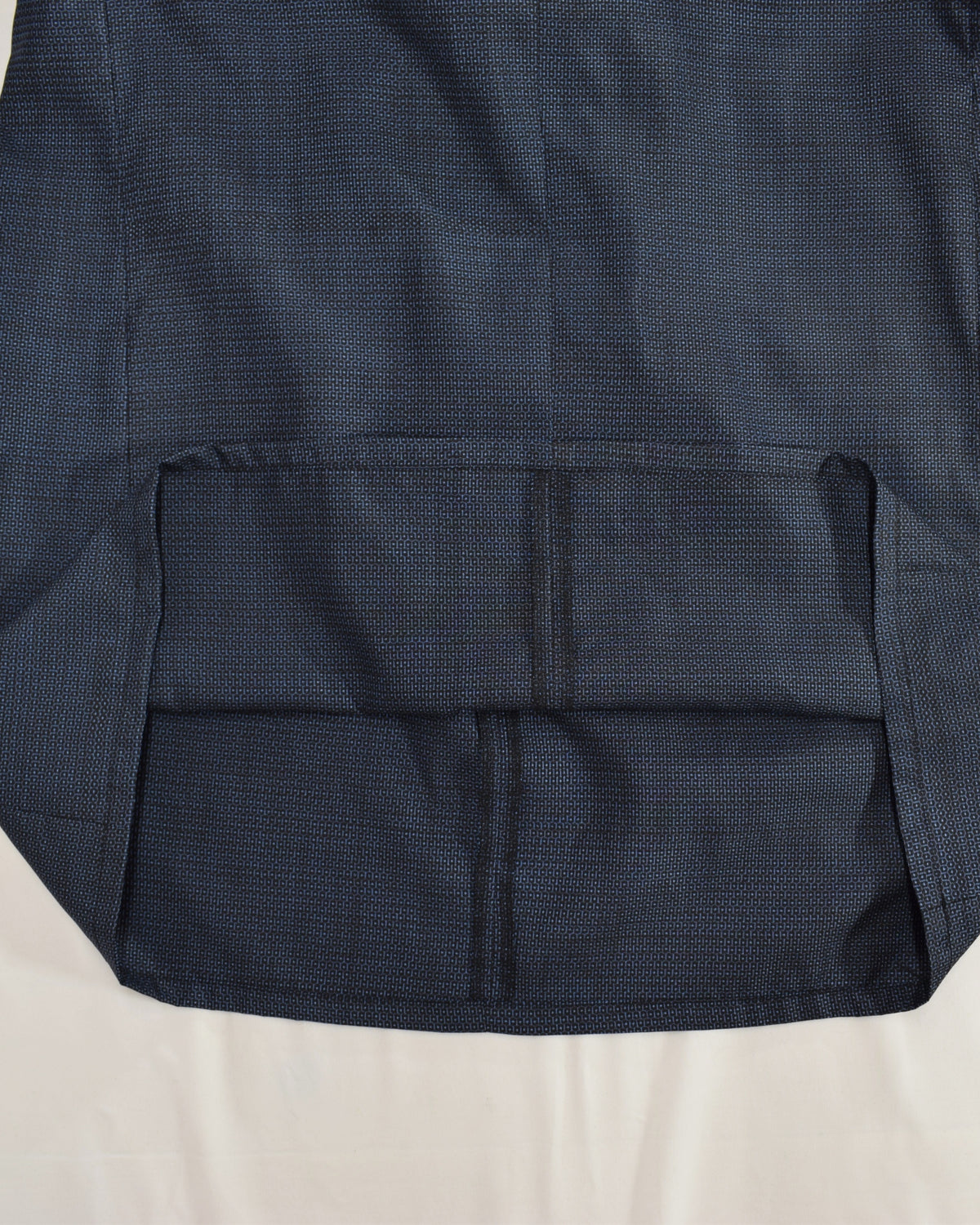 Open-Collar Tunic, Navy Fine Geometric Motif, Upcycled Kimono Fabric