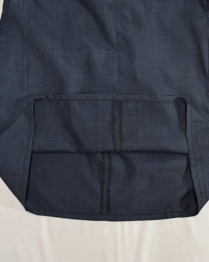 Open-Collar Tunic, Navy Fine Geometric Motif, Upcycled Kimono Fabric