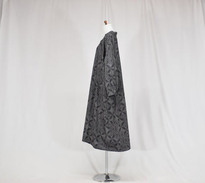 Long Shirt Dress, Gray Hexagonal Geometric Motif, Upcycled Kimono Fabric