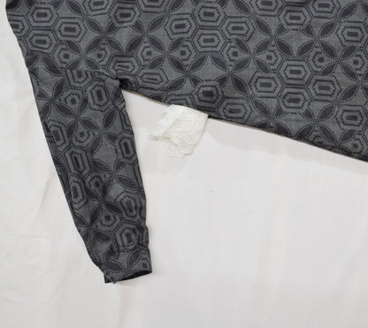Long Shirt Dress, Gray Hexagonal Geometric Motif, Upcycled Kimono Fabric