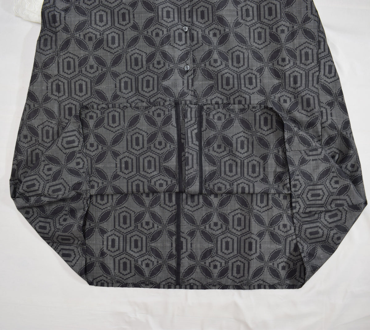 Long Shirt Dress, Gray Hexagonal Geometric Motif, Upcycled Kimono Fabric