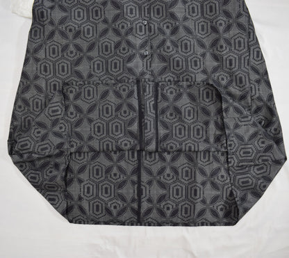 Long Shirt Dress, Gray Hexagonal Geometric Motif, Upcycled Kimono Fabric