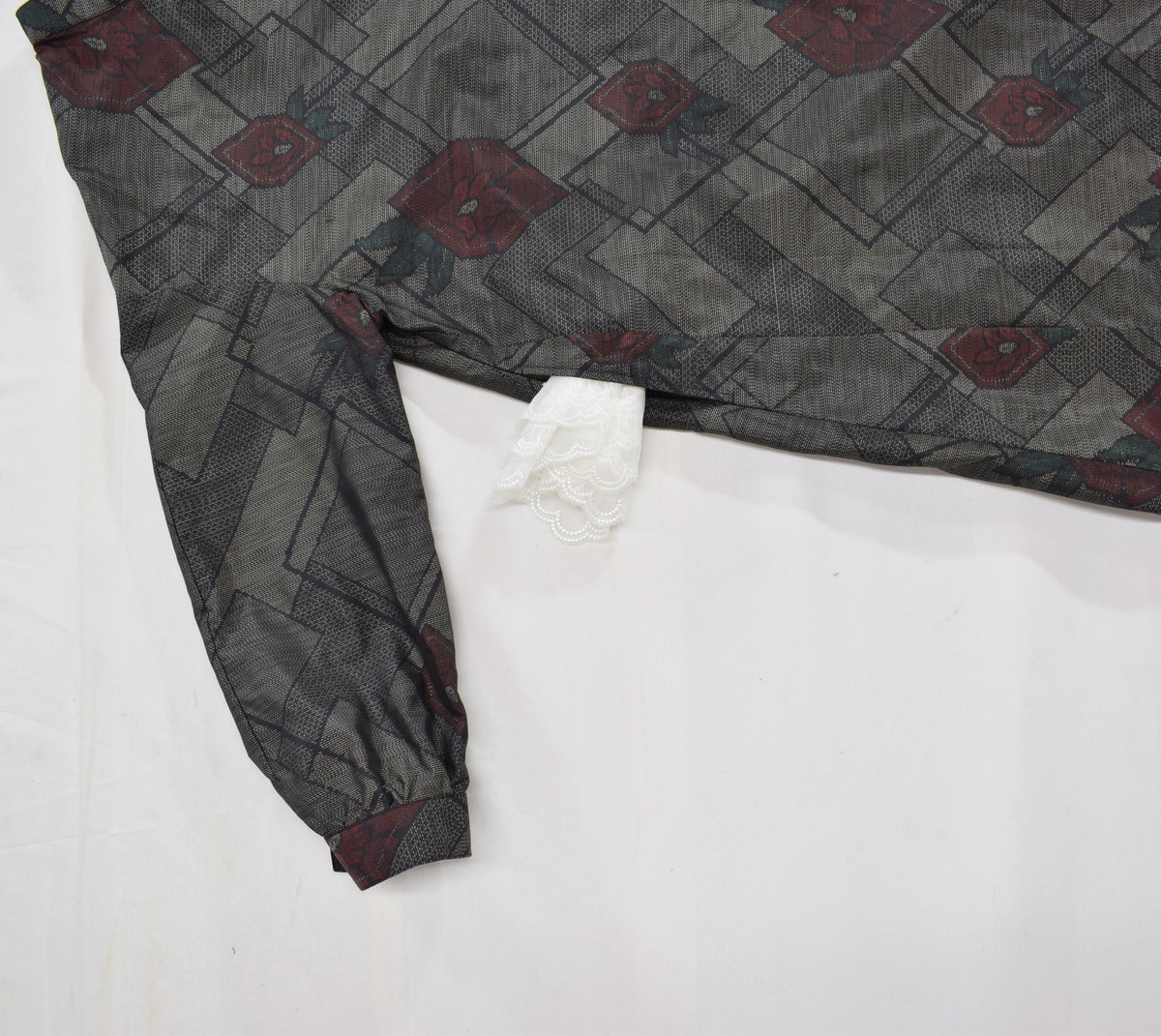 グレー 菱形と幾何学文様 ロングシャツワンピース 着物リメイク 一点物