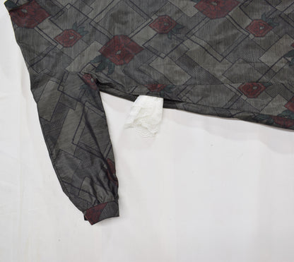 グレー 菱形と幾何学文様 ロングシャツワンピース 着物リメイク 一点物