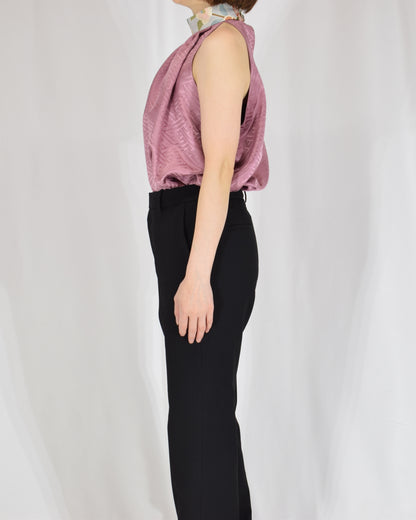 Halter Neck Blouse — Pale Pink Upcycled Kimono Fabric with Floral Detail